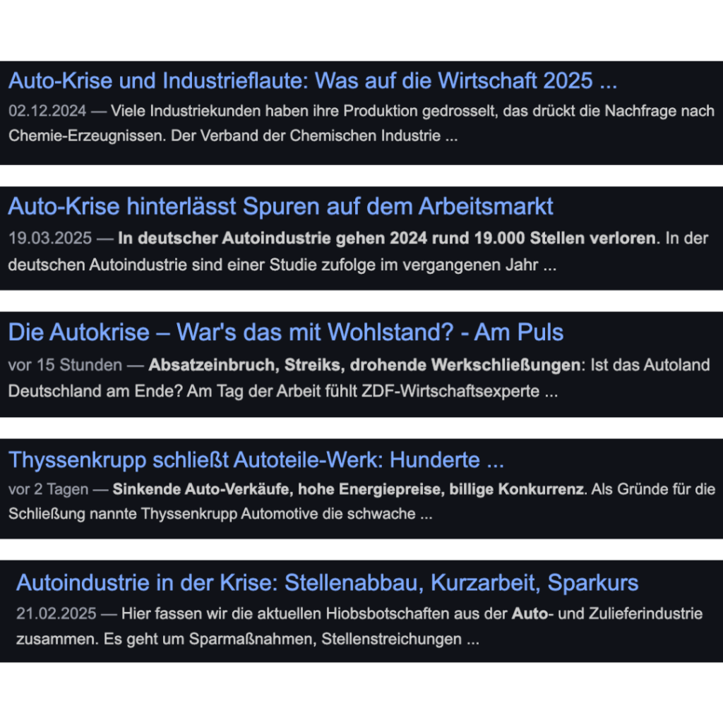 Reputationsmanagement mit Podcast-Daten am Beispiel Automotive: Schlagzeilen Screenshots